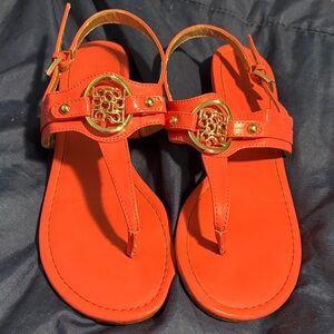Liz Claiborne Vibrant Coral Sandals with Gold Detail